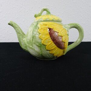 Seymour Mann Sunflower Teapot Vintage 1991 Hand Painted Yellow Green
